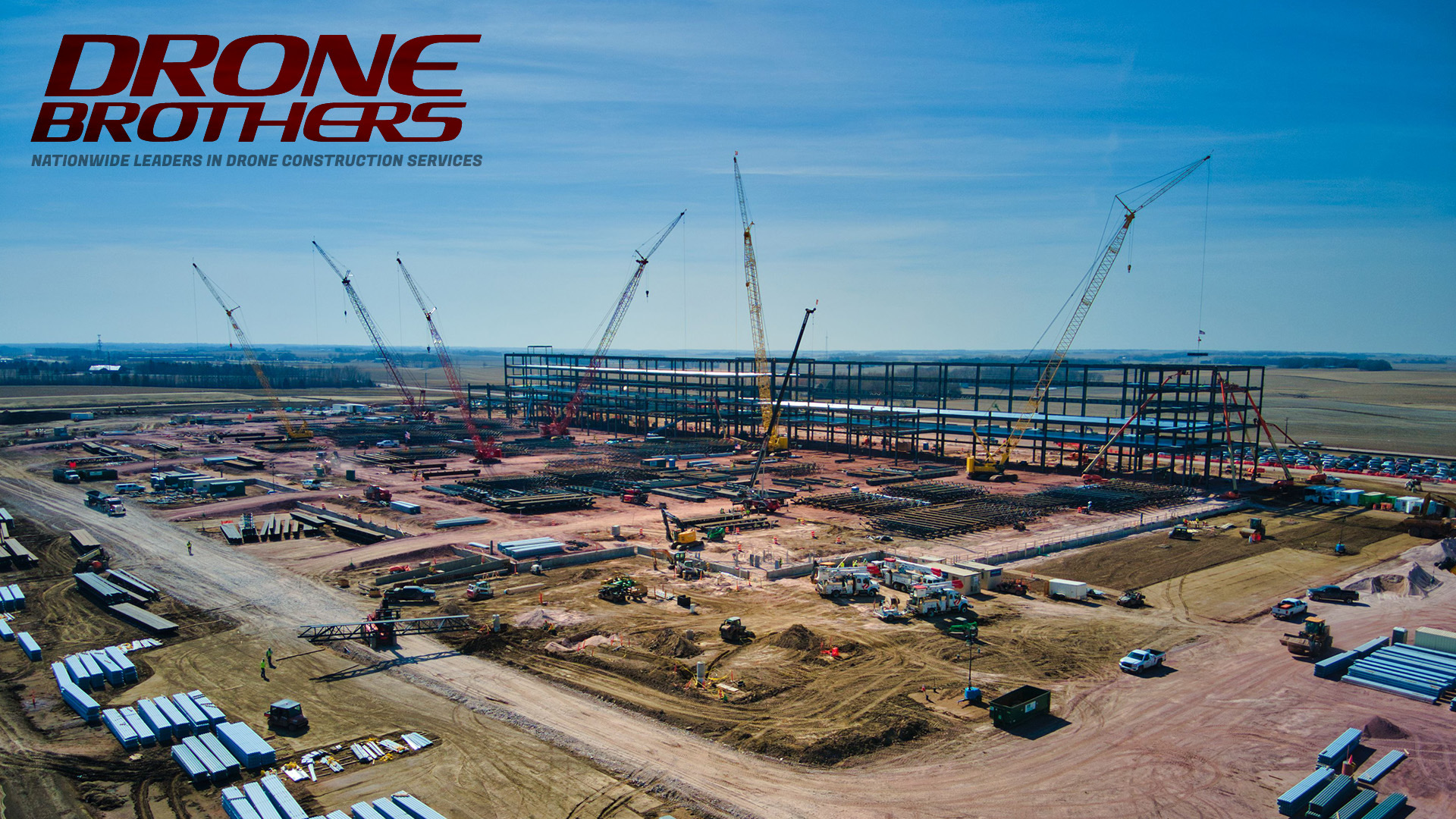 Aerial drone view of construction site